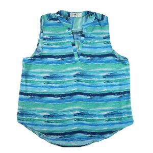 WOMEN'S BLUE & GREEN PRINT SLEEVELESS SILKY TEXTURED TOP - CURE - SIZE PXL